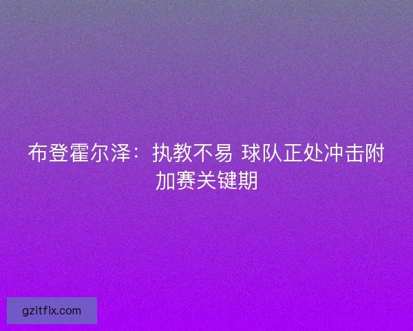 布登霍尔泽：执教不易 球队正处冲击附加赛关键期